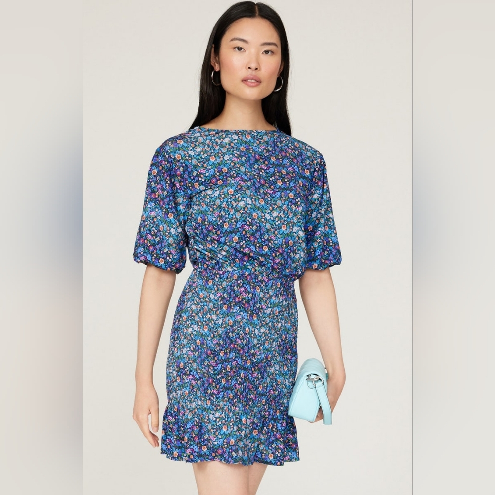 $550 NWOT SANDRO Classy Spinelle Woven Floral Blue Dress EU40 US8